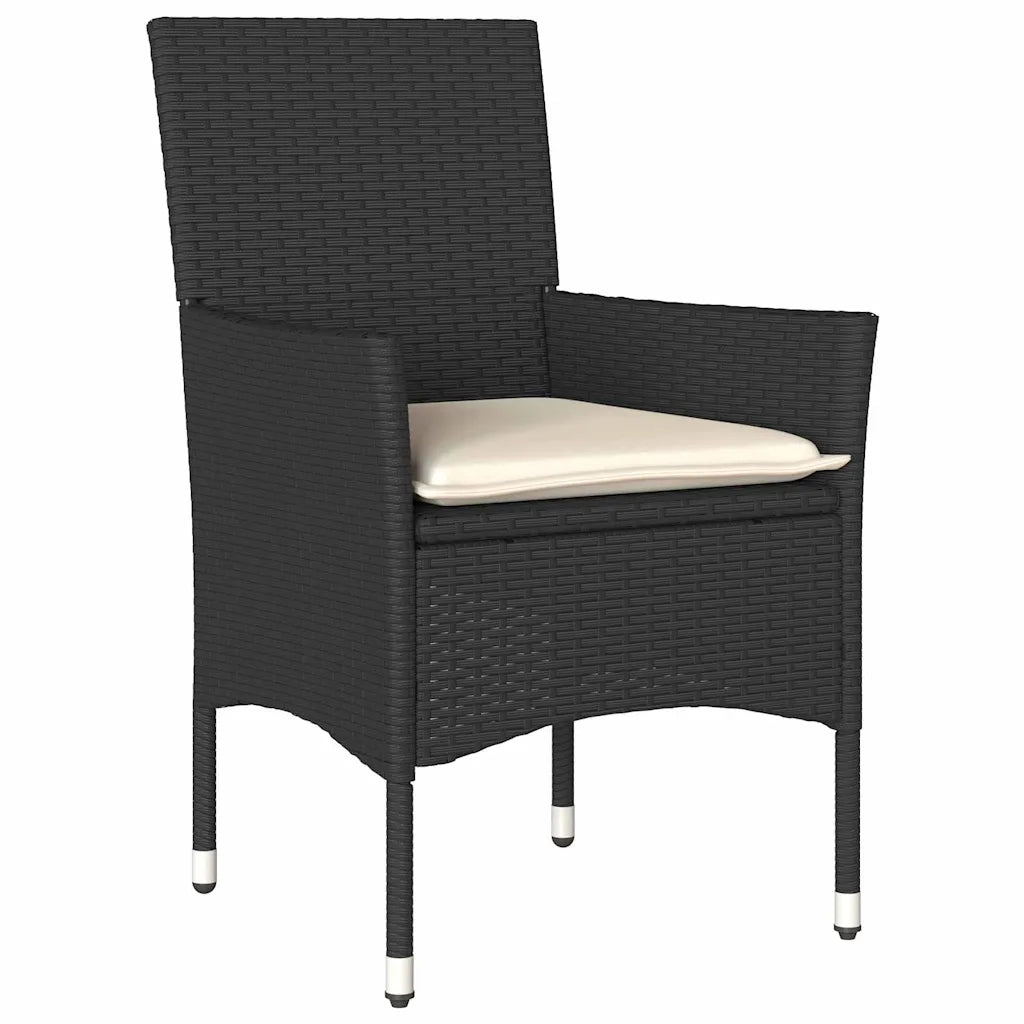Set da Pranzo per Giardino con cuscino 5 pcs Nero polyrattan