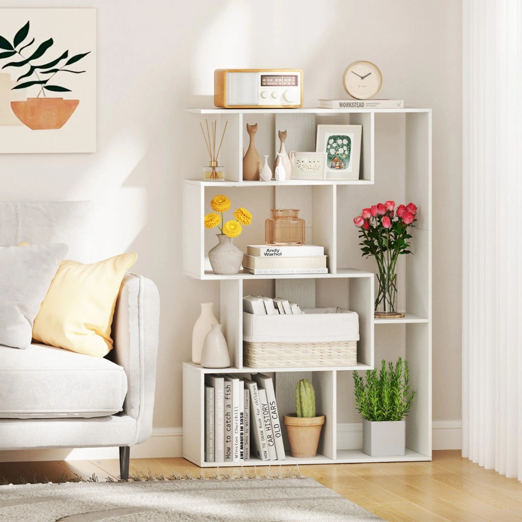 Grande libreria a 6 cubi con kit anti-ribaltamento unit¨¤ di scaffali autoportante, Libreria geometrica aperta Bianco-Scaffali e librerie