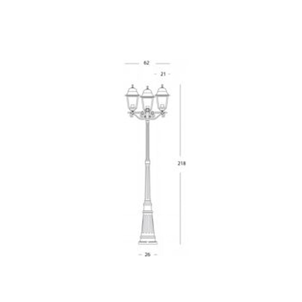 Palo Da Esterno Contemporaneo H218Cm Quadrata Alluminio E Vetro Nero 3 Luci E27