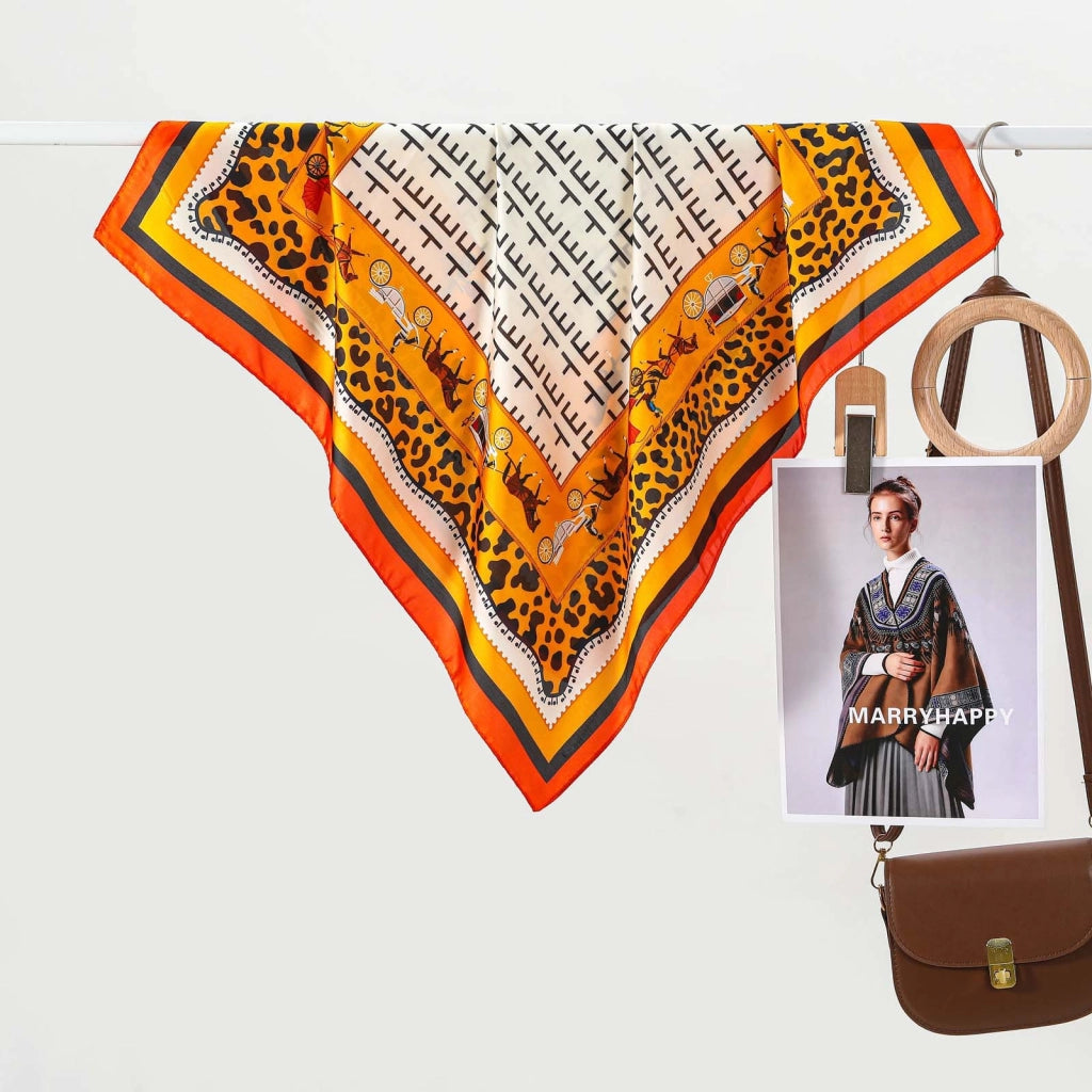 Sciarpa quadrata in seta con stampa leopardata in stile street europeo e americano, sciarpa da collo classica, versatile e professionale da donna.