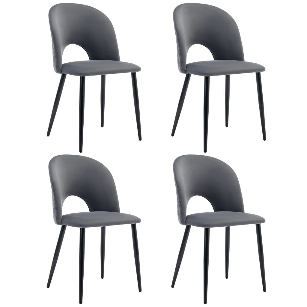 Tavolo da pranzo per 4 persone con 4 sedie in velluto e MDF, gambe regolabili, grigio
