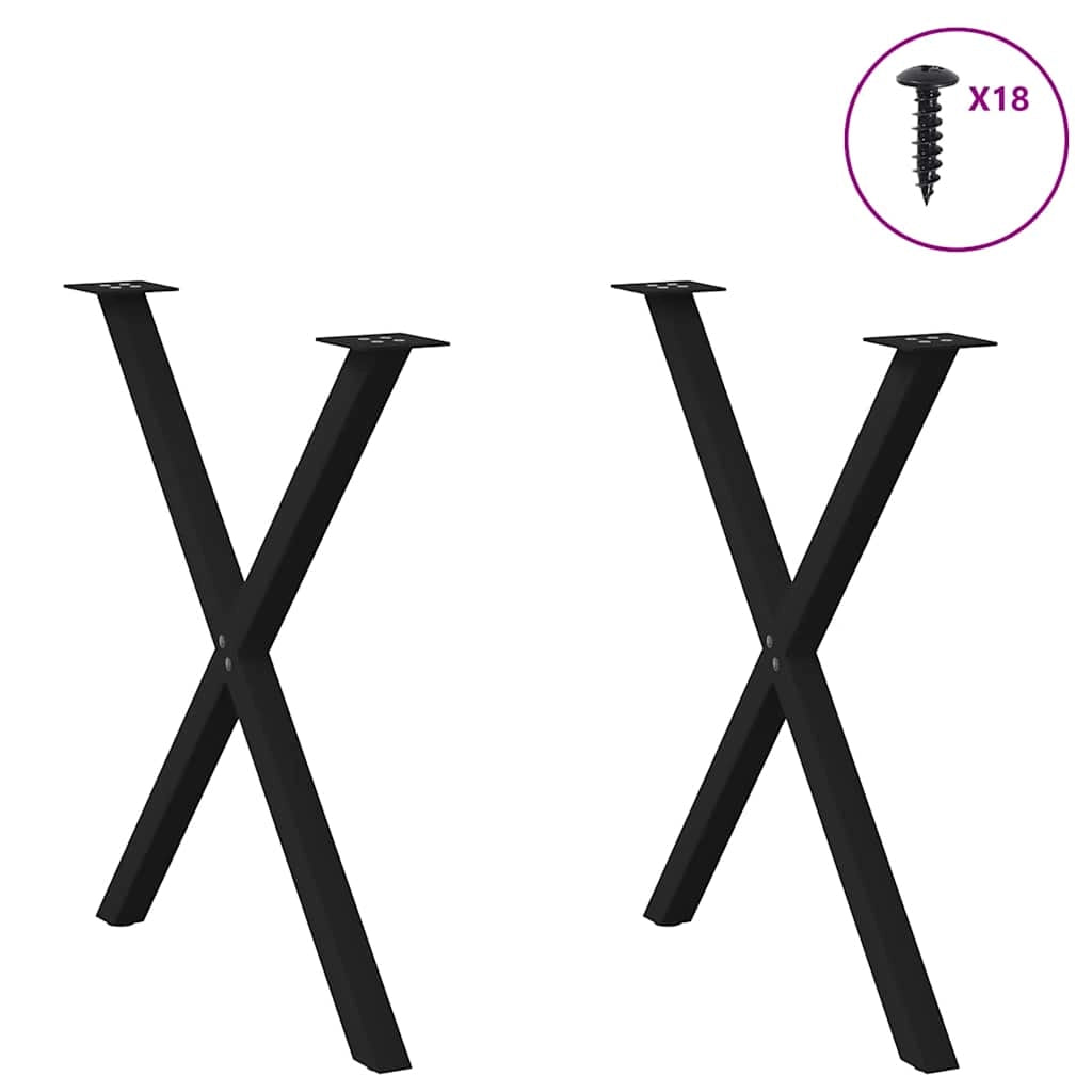 Set di 2 gambe robuste per tavolo da pranzo a forma di X 80 x 73 cm con piedini regolabili stile moderno acciaio nero 02_0057193