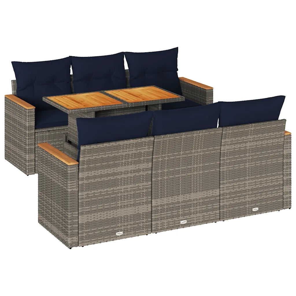 Set Divani da Giardino 7 pz con Cuscini Grigio in Polyrattan 3327449