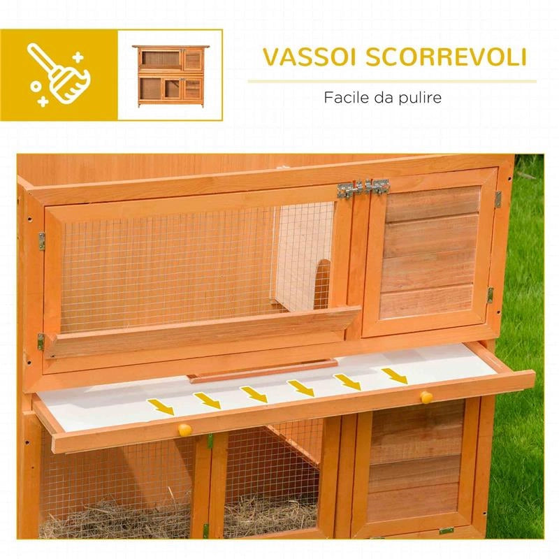 CONIGLIERA DA ESTERNO IN LEGNO CON CASETTA E RECINTO A 2 PIANI 122X48X100 CM