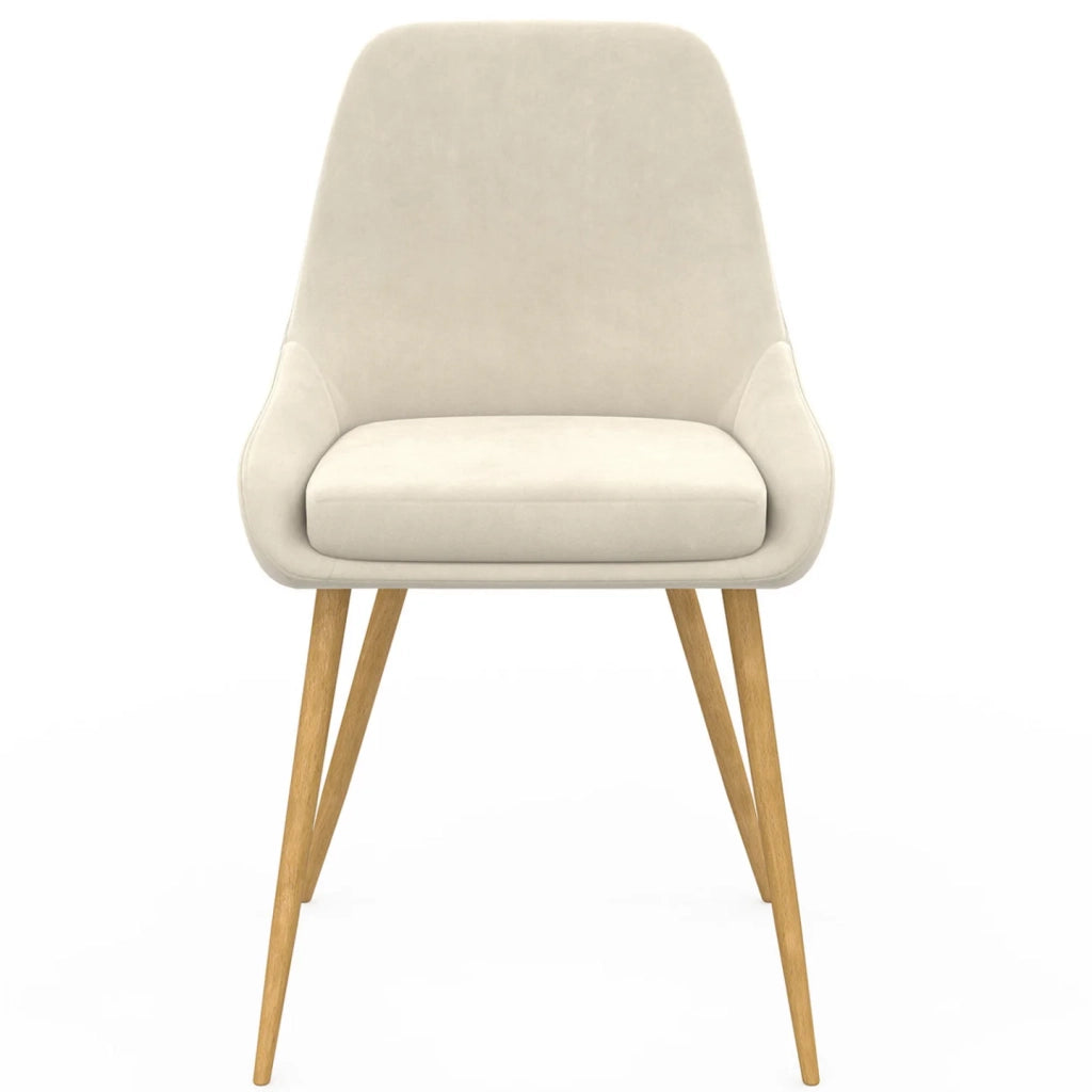 IDMarket - Set di 4 sedie da pranzo THALYA in velluto beige con gambe e braccioli effetto legno
