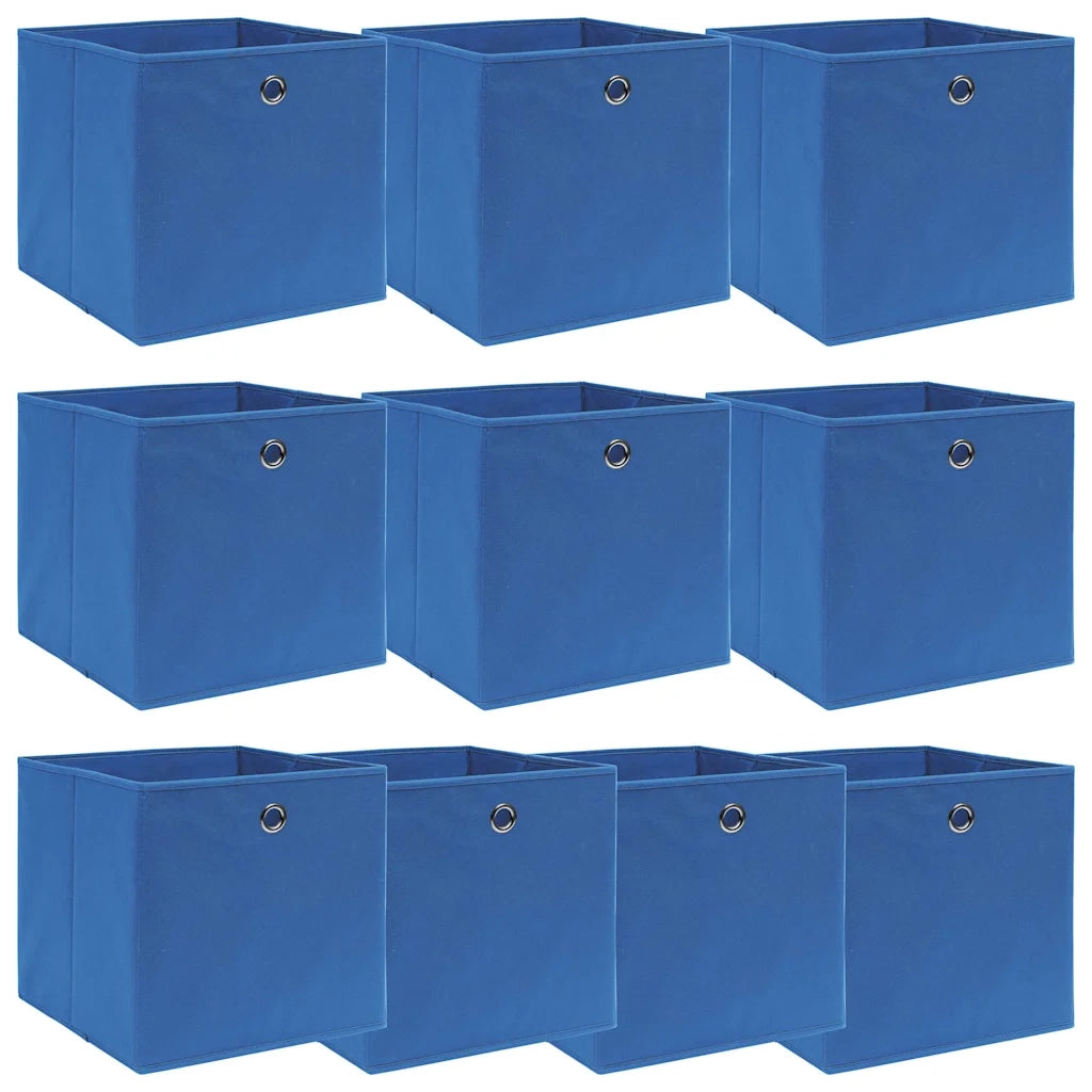 Scatole Portaoggetti con Coperchi 10pz Blu 32x32x32 cm Tessuto 288339