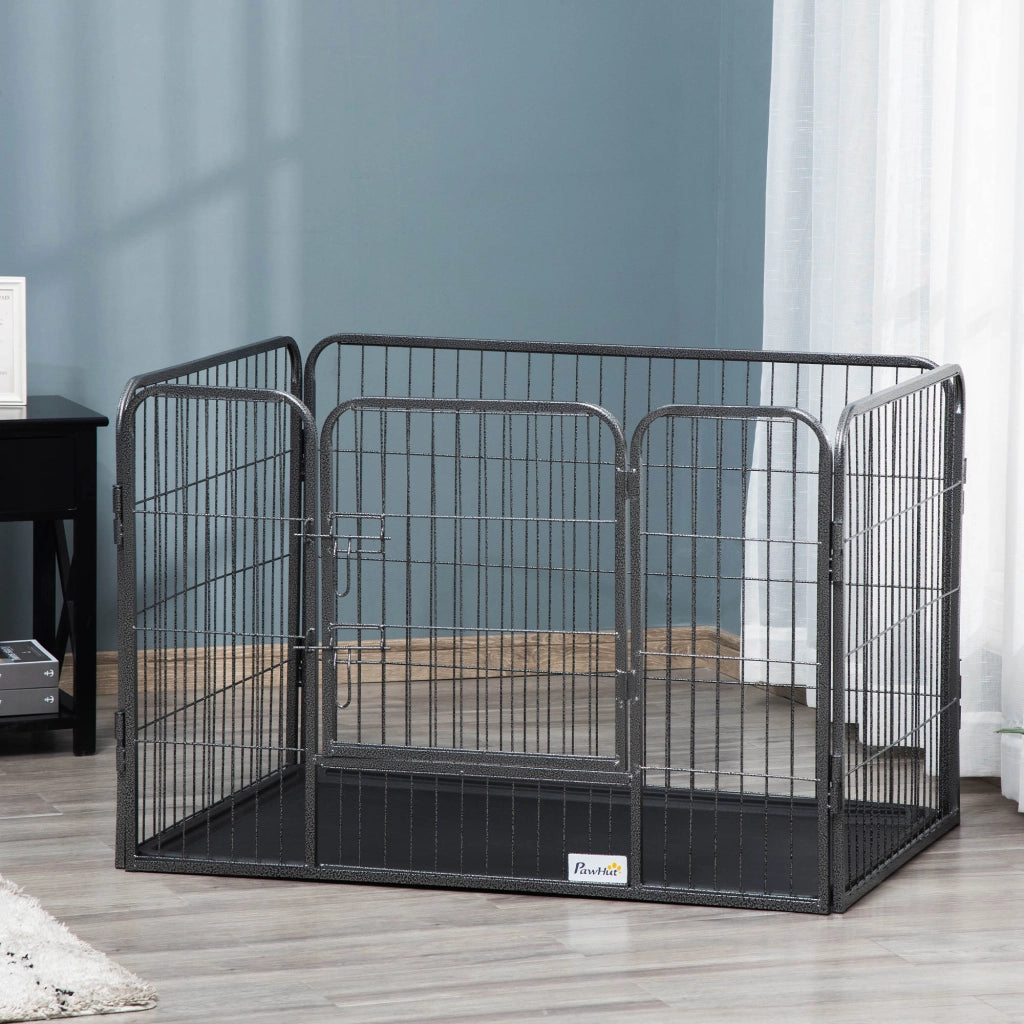 Box per Cani in Metallo con Porta e Vassoio ¨C zephmum ¨C Grigio 109x74x71cm