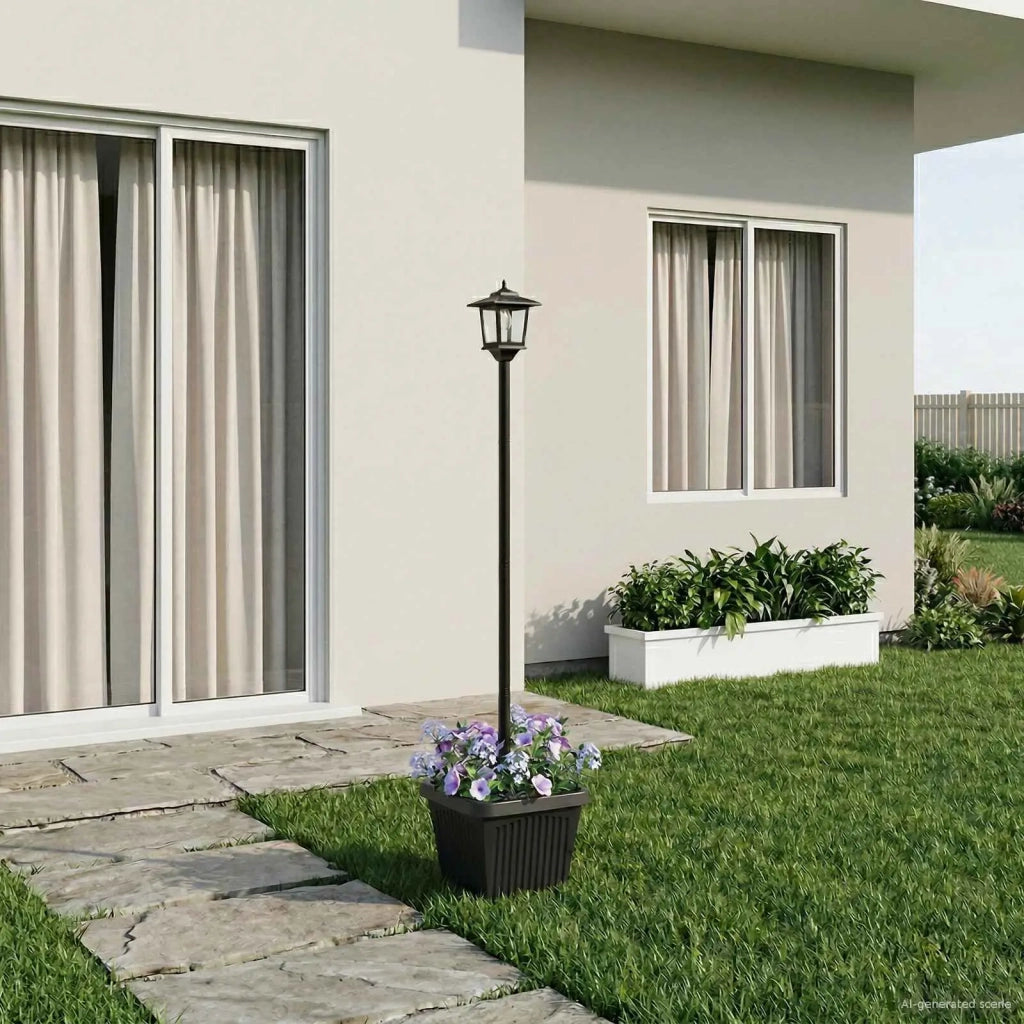 Lampione solare con fioriera Nero 32 x 32 x 158 cm 42042692