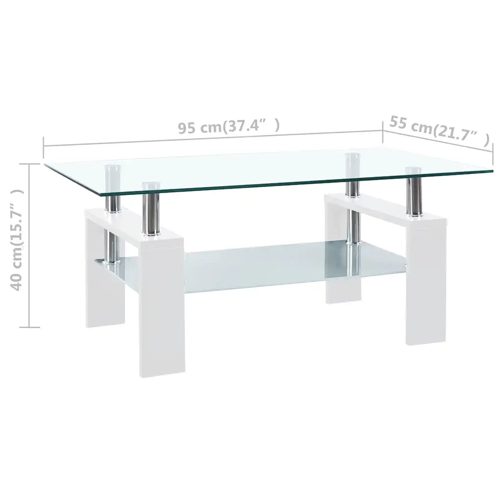 Tavolino Bianco e Trasparente 95x55x40 cm Vetro Temperato 330304