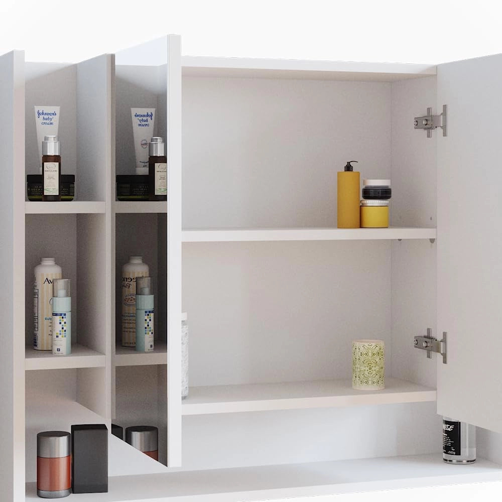 Specchio contenitore bagno Elira, Bianco, 80.2 x 64 cm, per montaggio a parete con ripiani aperti