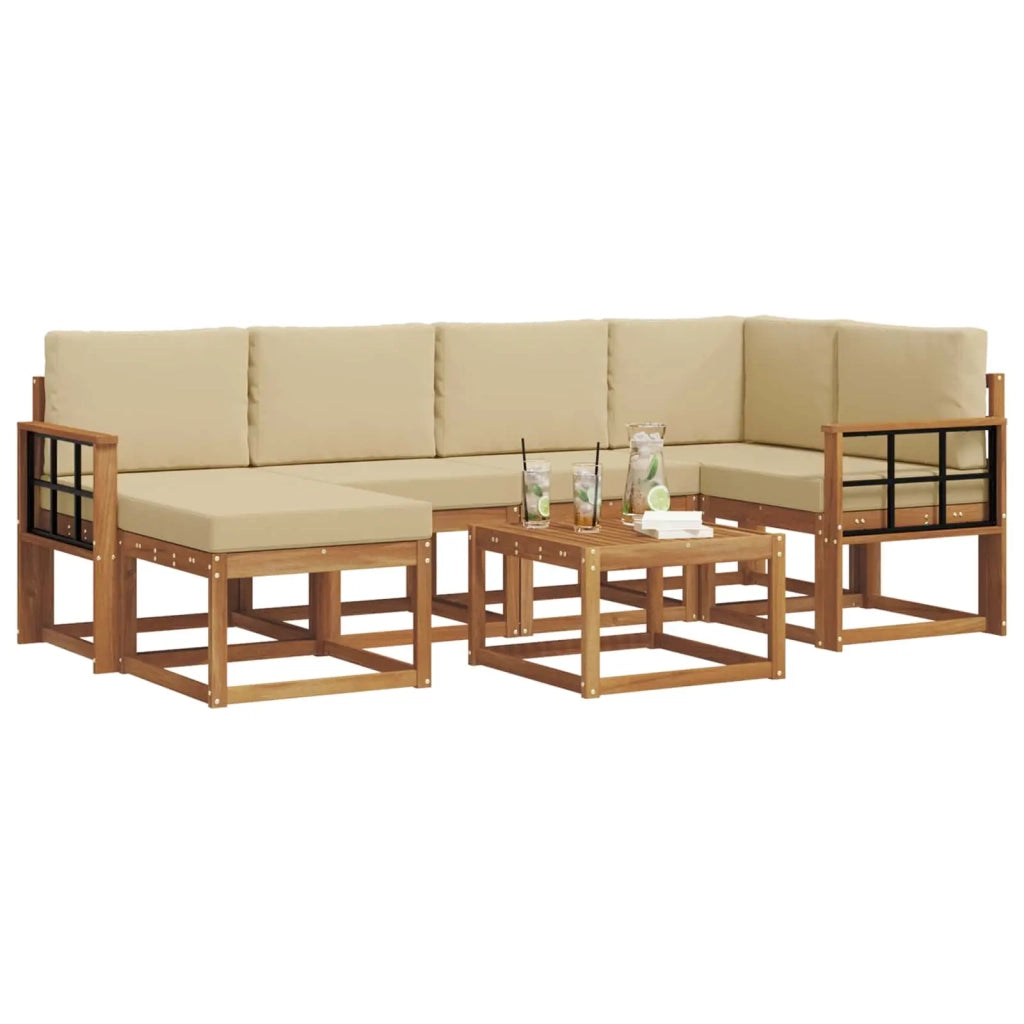 Set di divani da esterno con cuscino 7 pcs Naturale e Beige