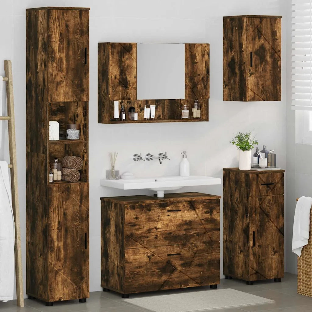 Set di mobili per il bagno con cassetto 5 pcs Rovere fumé