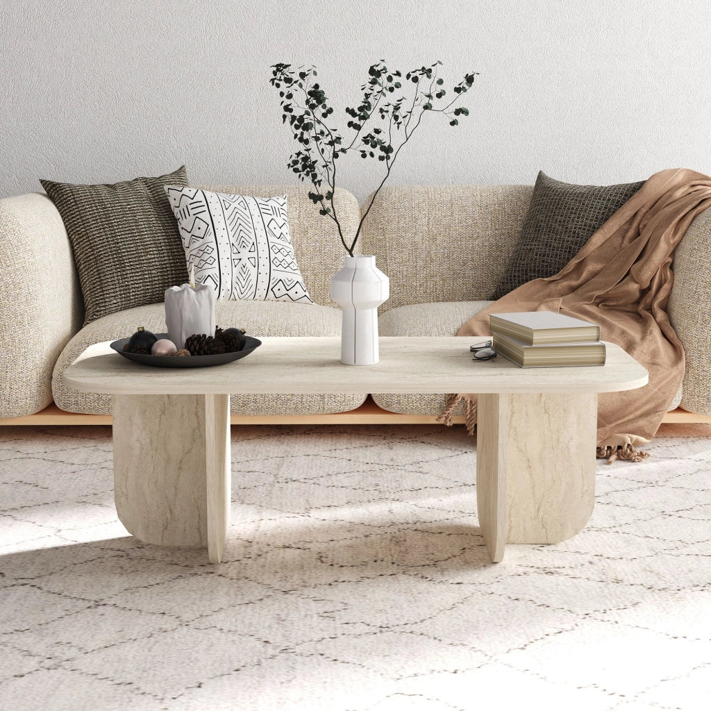 Tavolino da caffè in legno "Becaj" - 120 x 60 x 41 cm - Travertino