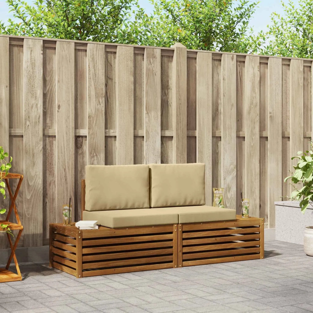 Set di divani da esterno con cuscino 2 Pezzo Naturale e Beige 3375433