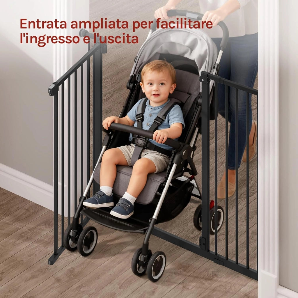Cancelletto per Bambini in Metallo, Cancello per Scale e Porte 75-107 cm, per Cani, Apertura Bidirezionale, Chiusura Doppia, Montaggio con o senza Fori, Bianco