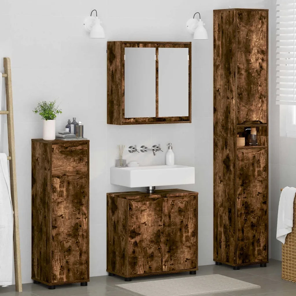 Set di mobili per il bagno 4 pcs Rovere fumé Legno multistrato 3403845