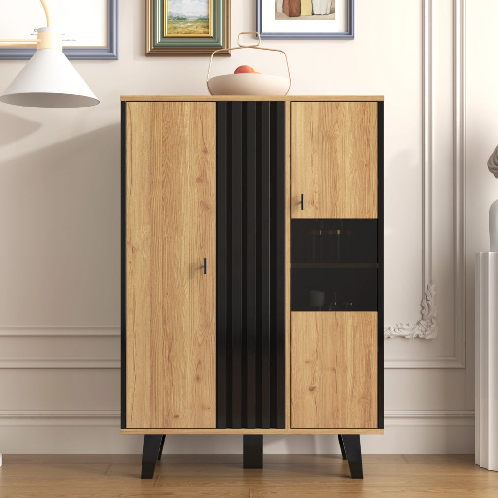 OKWISH Vetrina Credenza con 2 Ante, 3 Ripiani e Illuminazione LED, per Soggiorno o Sala da Pranzo, 80 x 40 x 120 cm