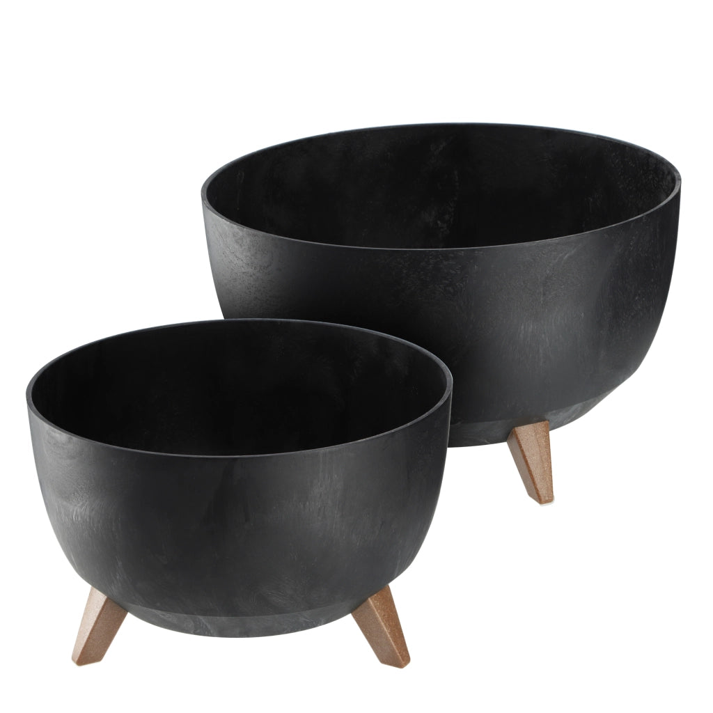 Vaso da fiori KADAX 40 cm con coperchio e piedini in sughero, colore nero.