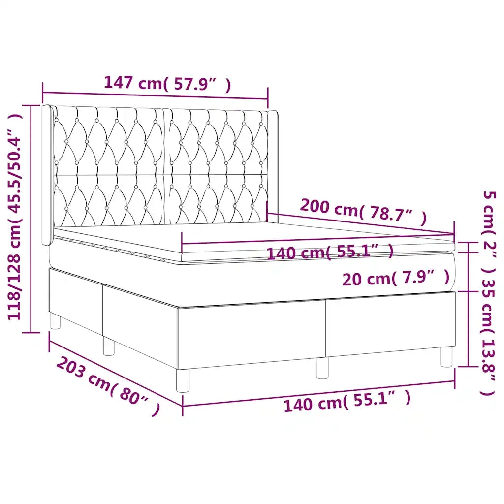 Letto a Molle con Materasso e LED Blu Scuro 140x200 cm 3139749
