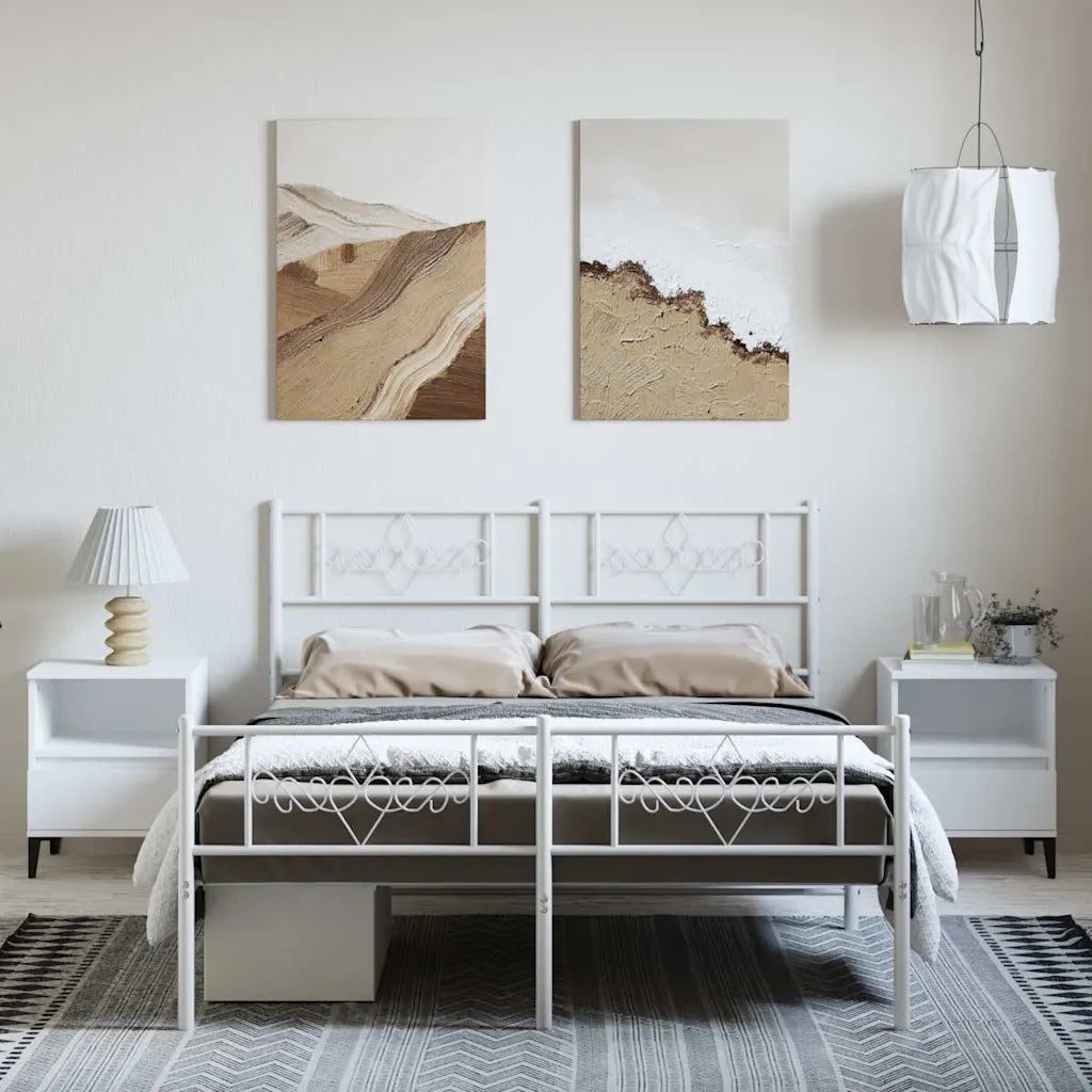 Giroletto con Testiera e Pediera Metallo Bianco 135x190 cm 355333