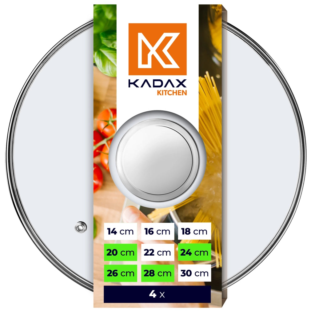 Set di coperchi in vetro KADAX resistenti al calore per pentole e padelle da 20/24/26/28 cm.