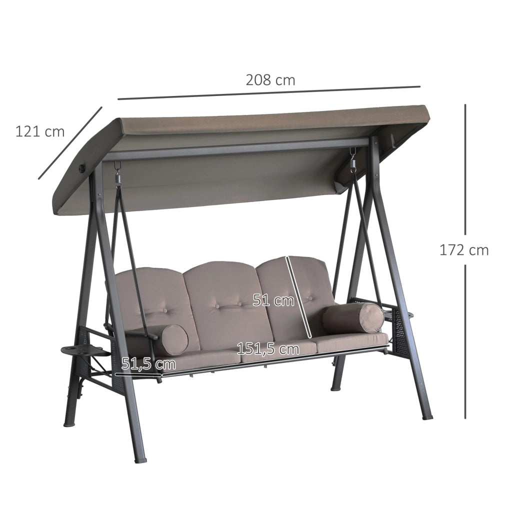Amaca da Giardino 3 Posti con Cuscini e Tetto Regolabile ¨C zephmum ¨C Beige Polyester