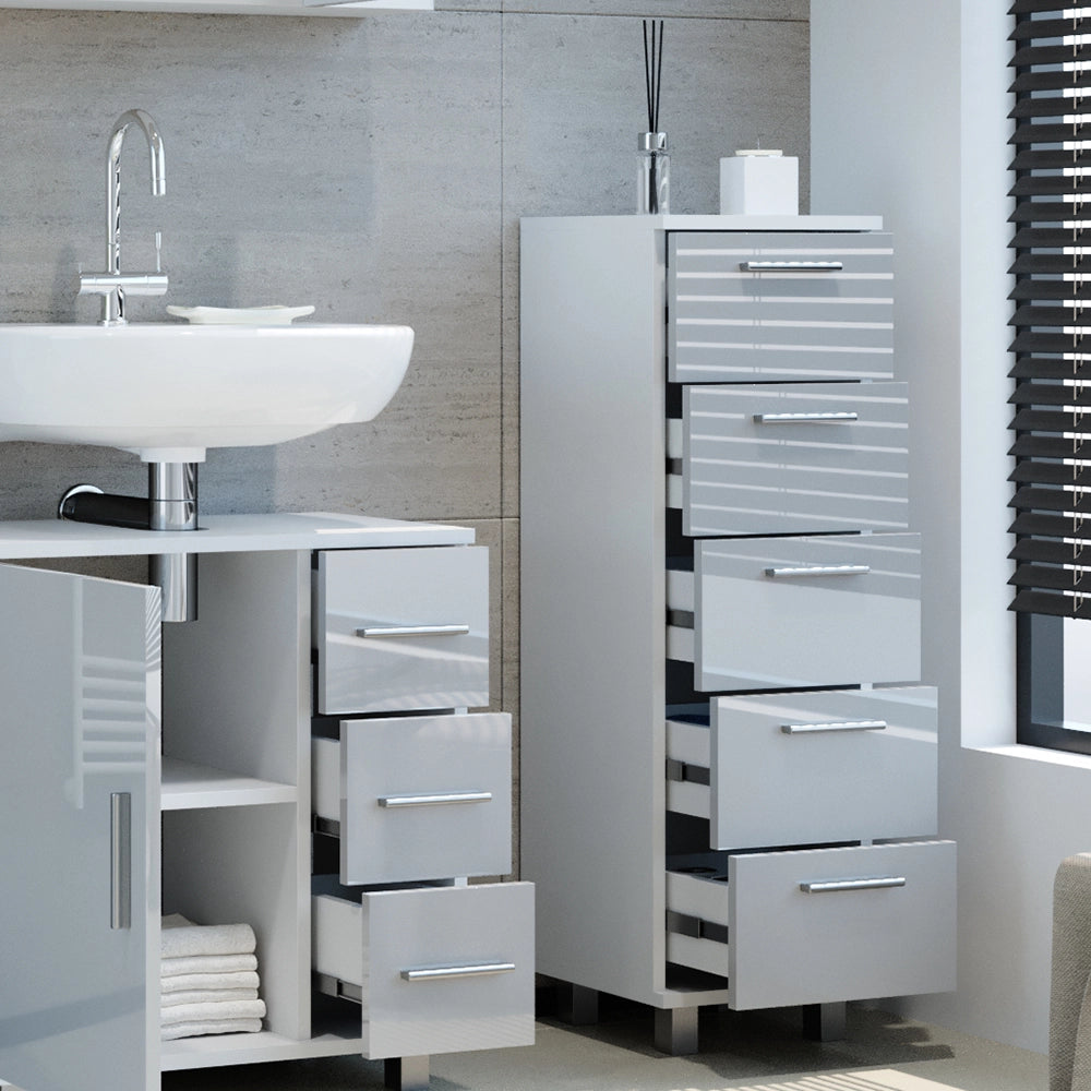 Vicco Cassettiera da bagno Bianco lucido 30 x 95 cm