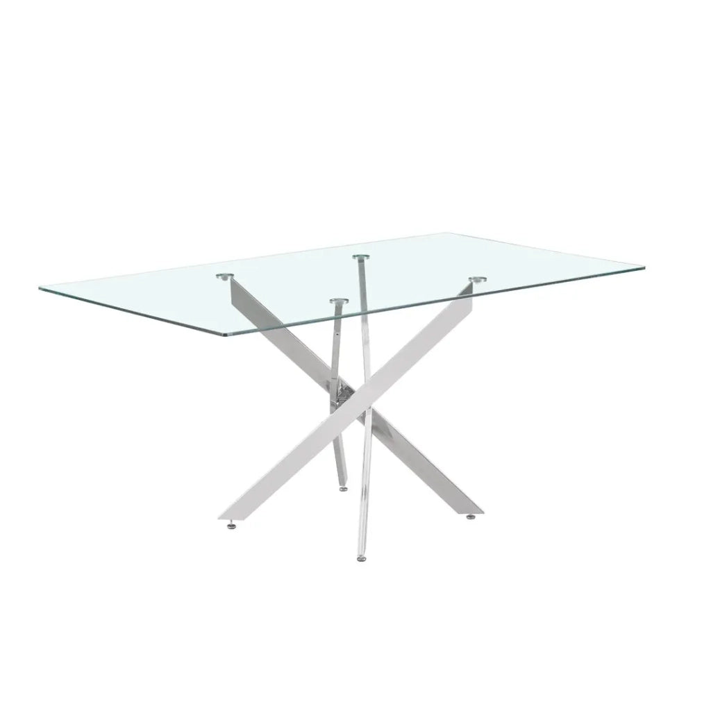 Tavolo da pranzo CRISTELIA – 160x90 cm – Piano in vetro – Gambe in metallo cromato – Design elegante e luminoso