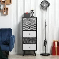 Mobile Cassettiera 5 Cassetti Fantasia Geometrica, Arredamento Moderno Camera e Ingresso, 40x40x111.5cm Nero Grigio
