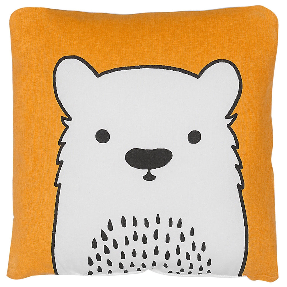 Cuscino per bambini Cuscino con immagine di orso in tessuto arancione con imbottitura morbida per bambini