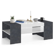 Tavolino da Ashar, Made in Italy, Tavolo da salotto, cm 110x60h40, Bianco lucido e Grigio Cenere