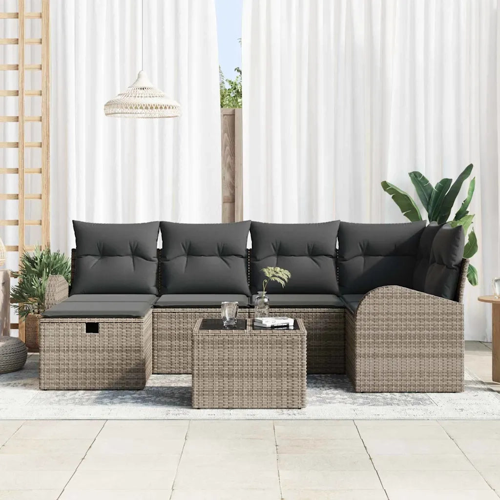 Set Divano da Giardino con cuscino 7 pcs Grigio Poly Rattan