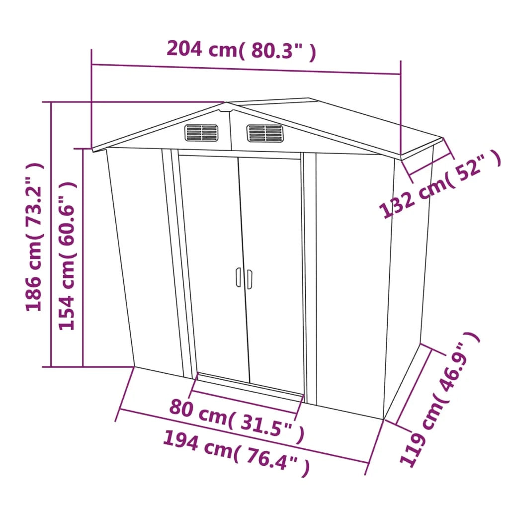 Casetta da giardino cabina ripostiglio capanno da esterno capanno per attrezzi metallo robusto 204 x 132 x 186 cm verde 02_0022390