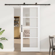 Porta Scorrevole  con Set di Hardware 'ORKDAL'Legno Massello Bianco e Vetro