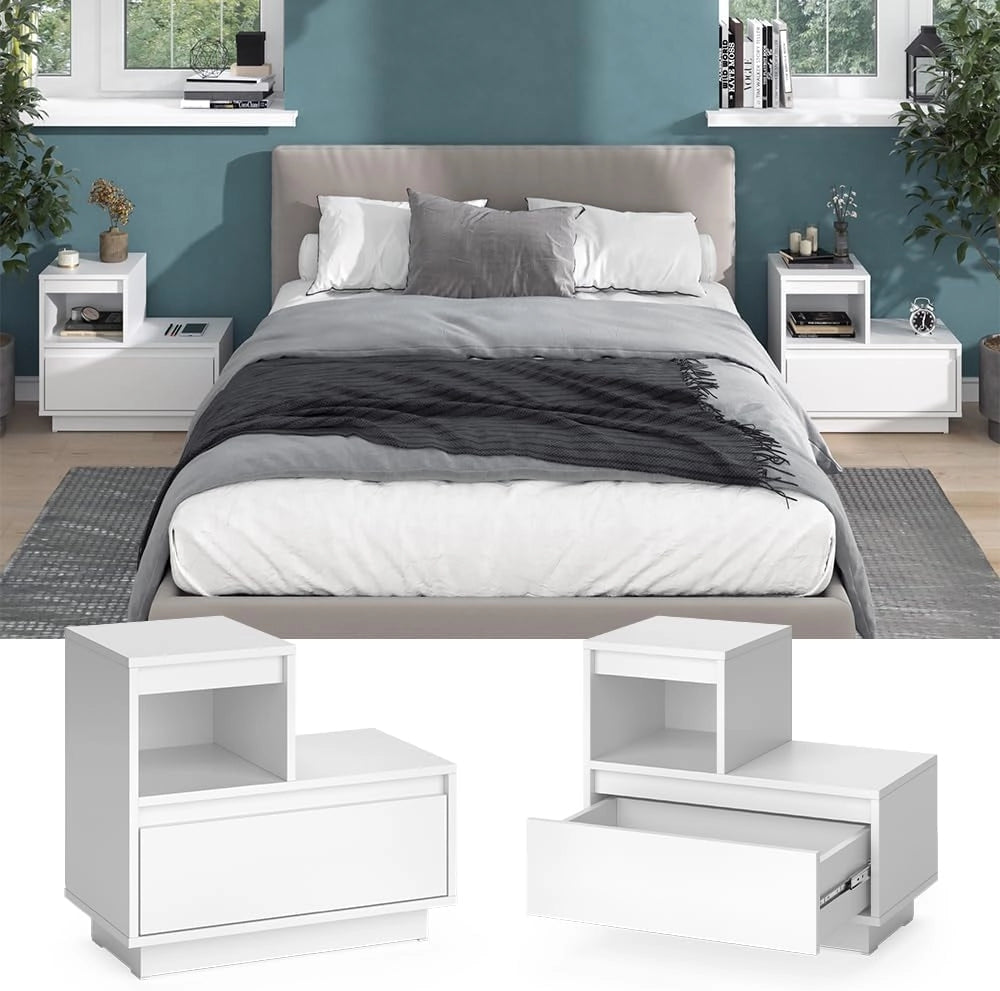 Comodino Tina, Bianco, 59.4 x 53.2 cm Set di 2