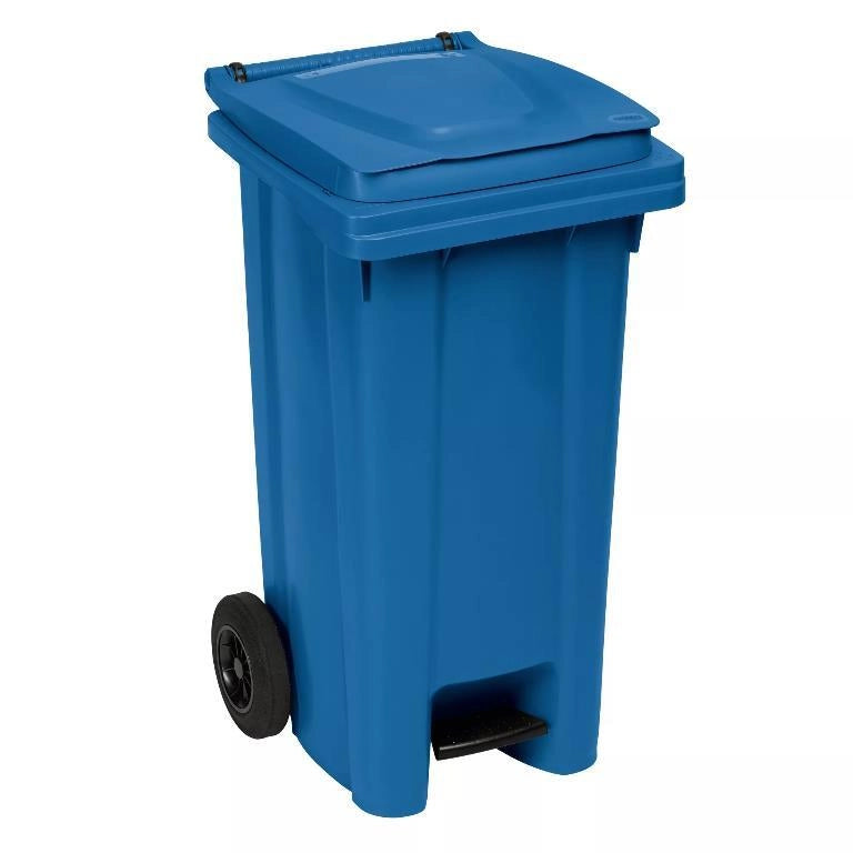 Bidone Immondizia Professionale a Pedale con Ruote Blu 120 litri
