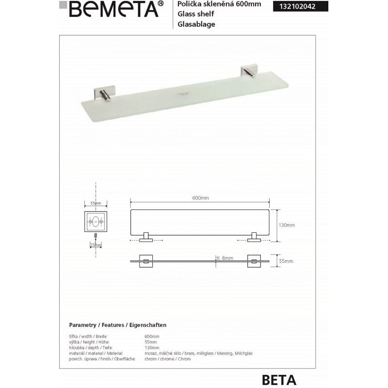 Mensola, mensola doccia in vetro BETA 60x 5,5x 13cm