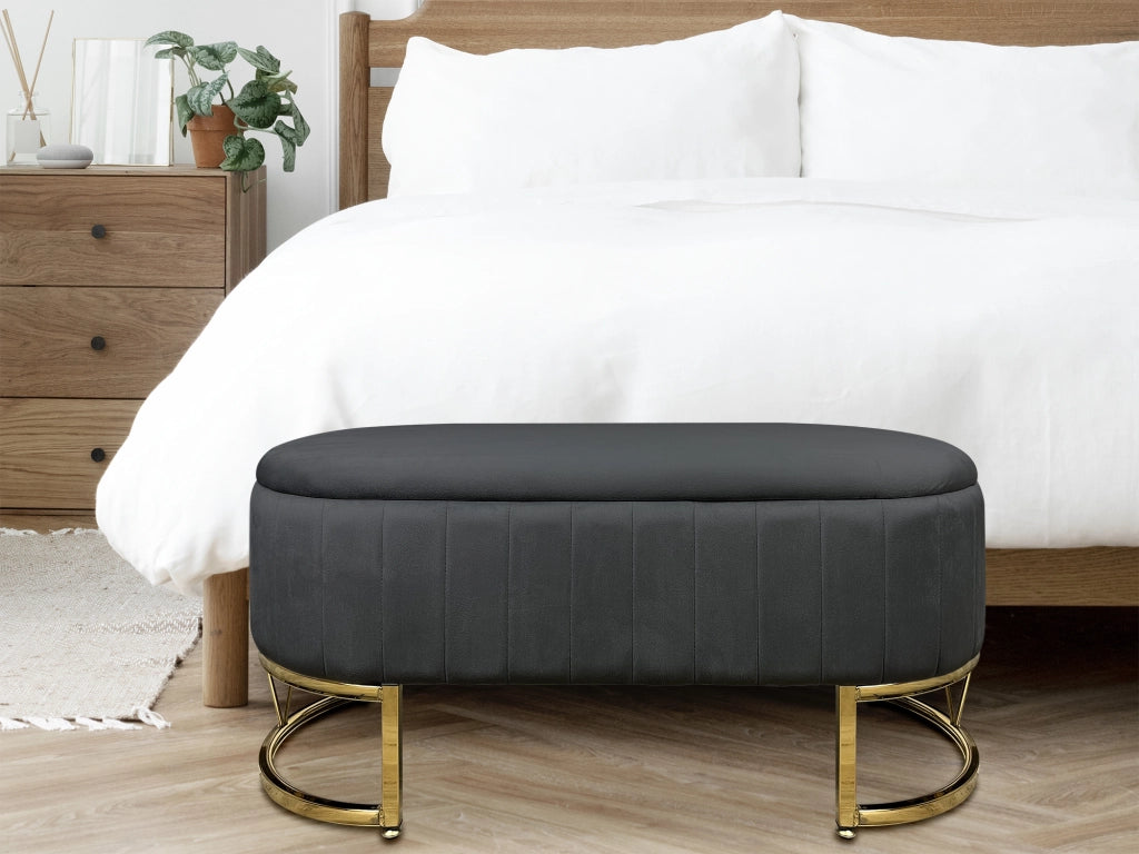 Panca Imbottita Divanetto In Velluto Contenitore Pouf PortaOggetti Panca Sgabello A Pie Di Letto Con Gambe In Metallo Dorato Cassapanca Ingresso Legno Massello Panchina  - Stone