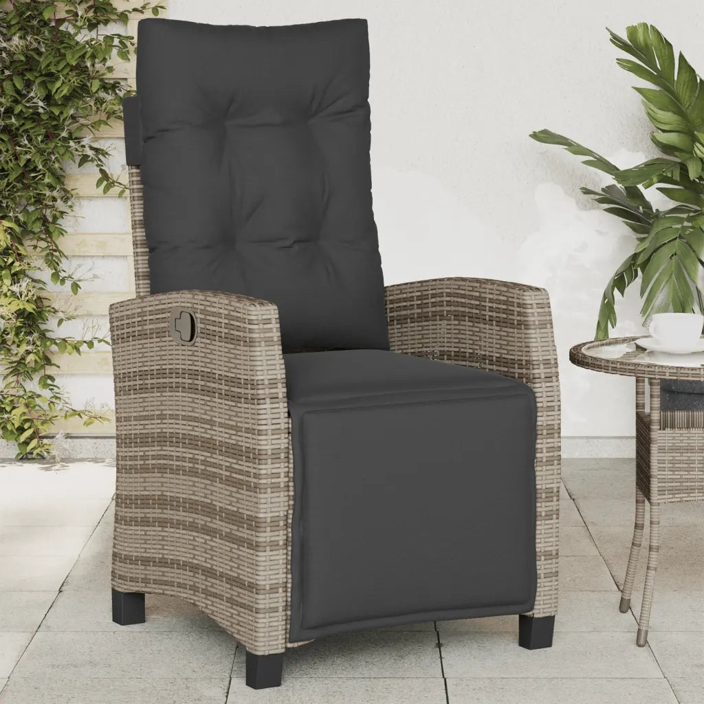 Sedia Reclinabile da Giardino | Sedie da Esterno con Poggiapiedi Grigia Polyrattan