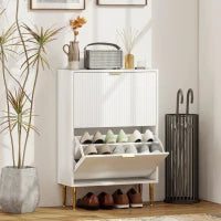 Scarpiera Slim per 12 Paia di Scarpe con 2 Cassetti a Ribalta e Ripiani Regolabili, 60x24x91.5 cm, Bianco