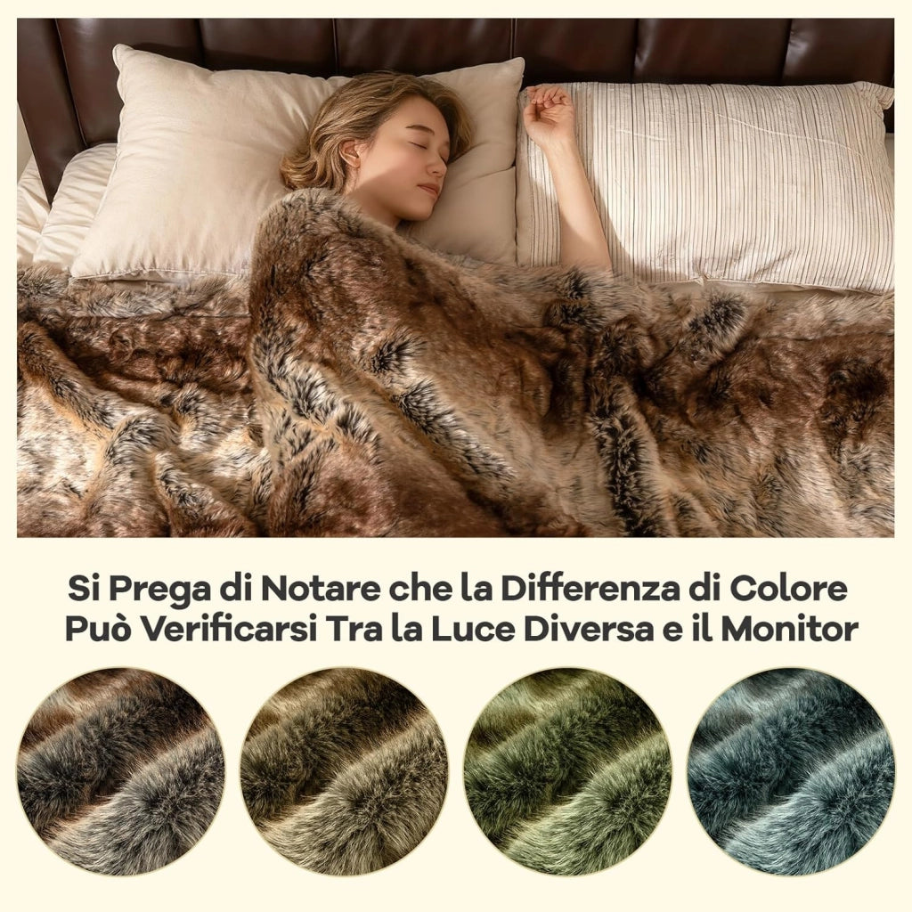 Pelosa per Letto Matrimoniale, Coperta in Pelliccia Sintetica Morbida e Soffice, Plaid di Lusso Spesso Caldo per Letto, Divano, 153 x 203 cm