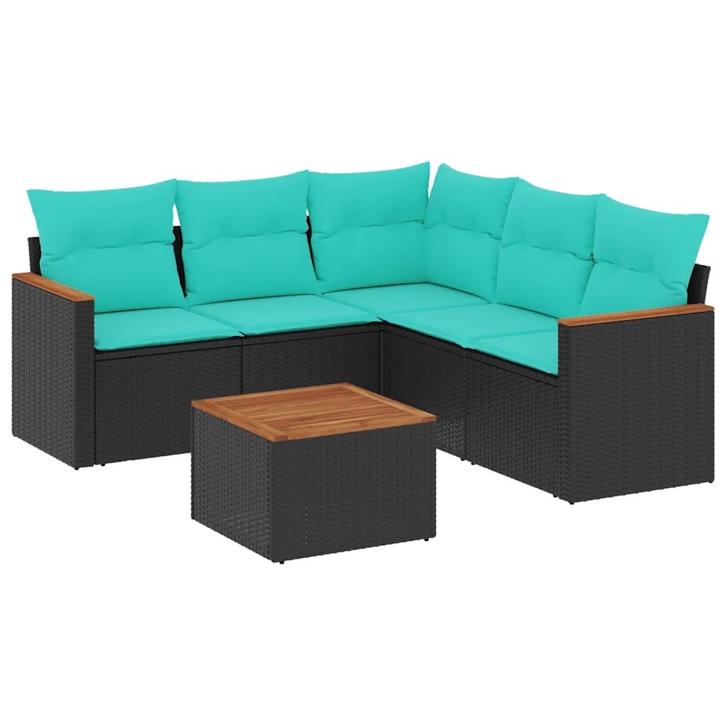 Set Divani da Giardino 6 pz con Cuscini Nero in Polyrattan 3225966