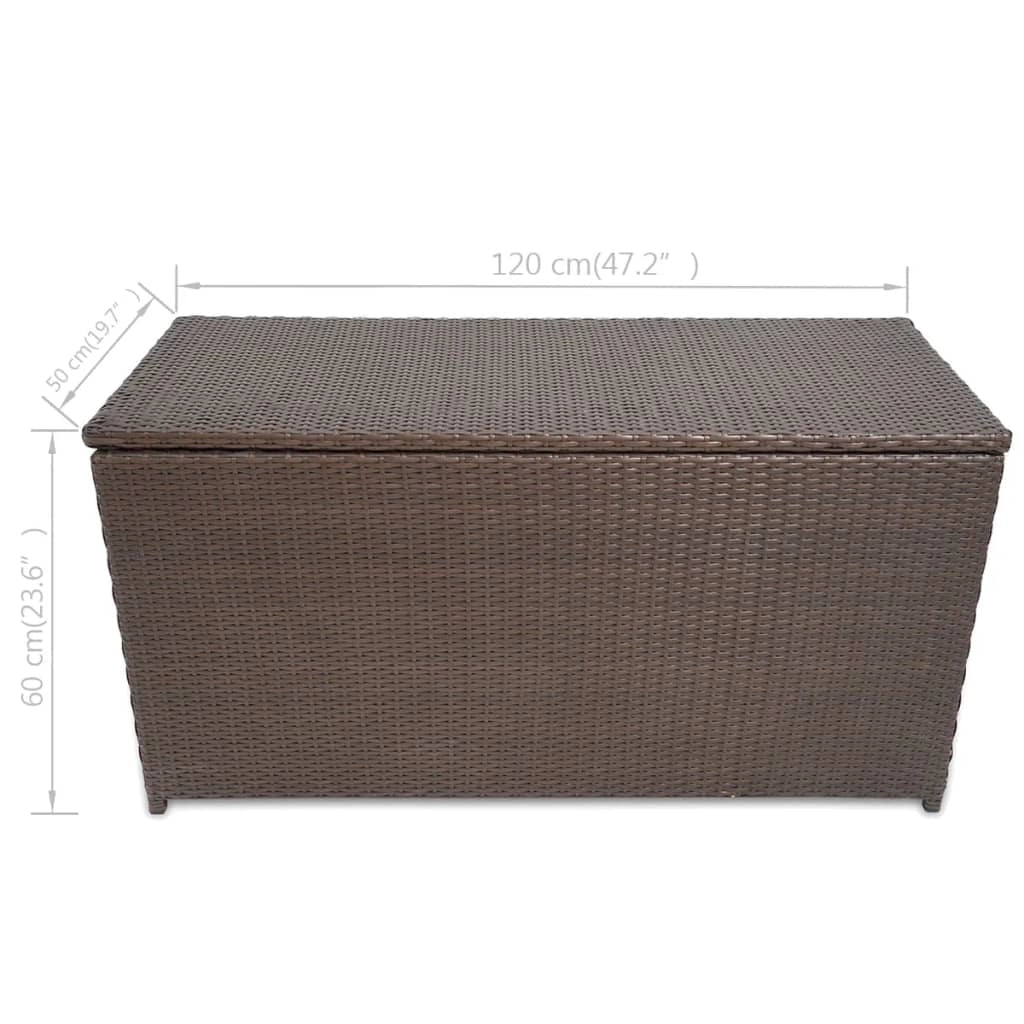 Contenitore/cassa da giardino marrone 120 x 50 x 60 cm resina intrecciata 02_0013096