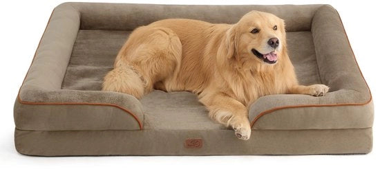 Sedia per cani ortopedica, divano per cani ergonomico - 134 x 106 cm divano per cani con schiuma a forma di uovo per cani grandi, lavabile, divano per cani antiscivolo, marrone nocciola