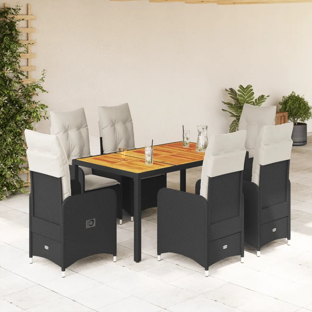 Set da Bistrò da Giardino 7 pz con Cuscini Nero in Polyrattan 3276979