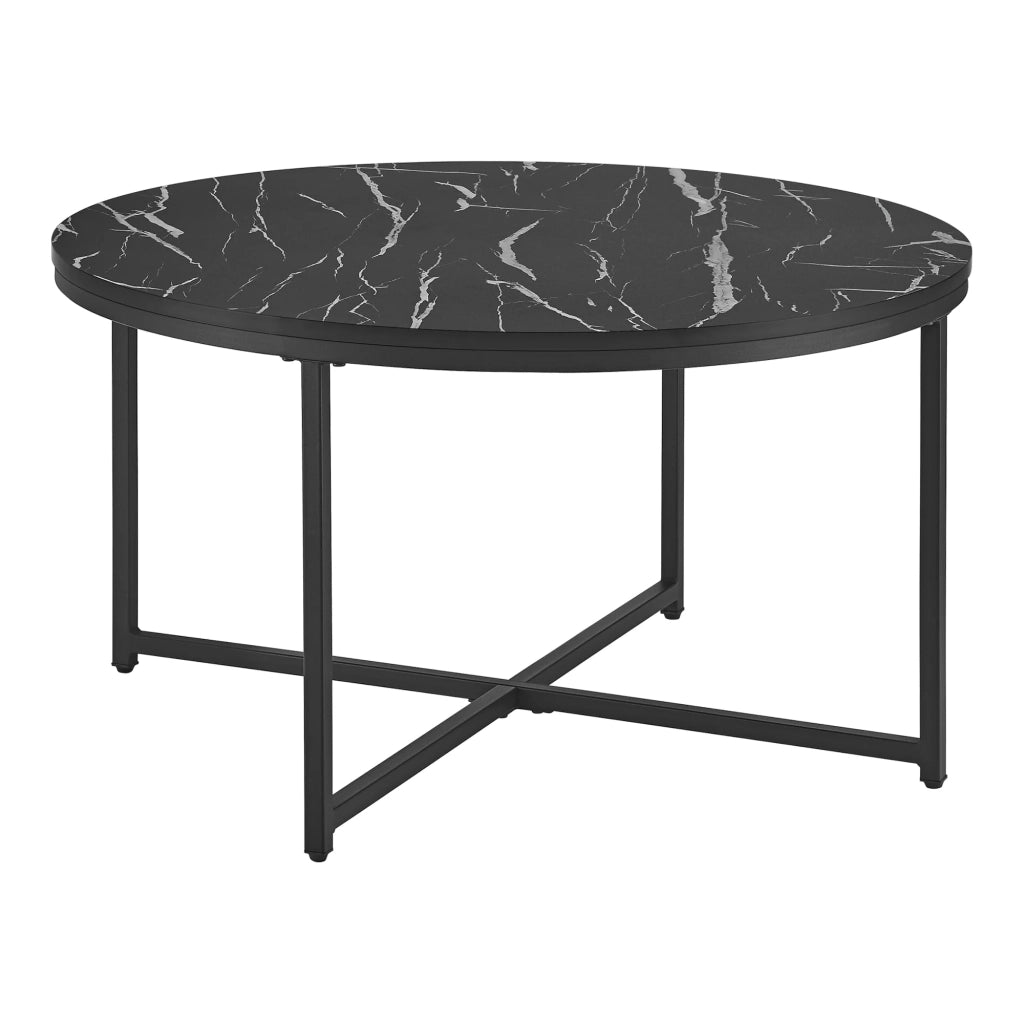 Tavolino rotondo per soggiorno 45 x 80 cm marmo nero / nero 03_0008497