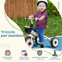 Triciclo per Bambini da 2-5 Anni con Seduta Regolabile e Campanello, 70.5x50x58cm, Rosa