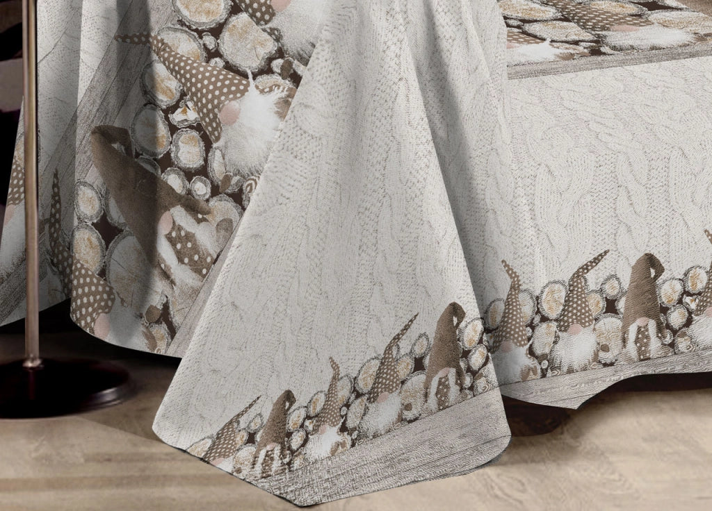 Telo Arredo Multiuso Linea Pensieri Delicati In 100% Cotone Disegno Gnomi - Singolo - Beige