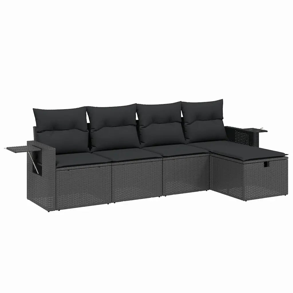 Set Divani da Giardino 5 pz | Set Salotto da Giardino con Cuscini in Polyrattan Nero