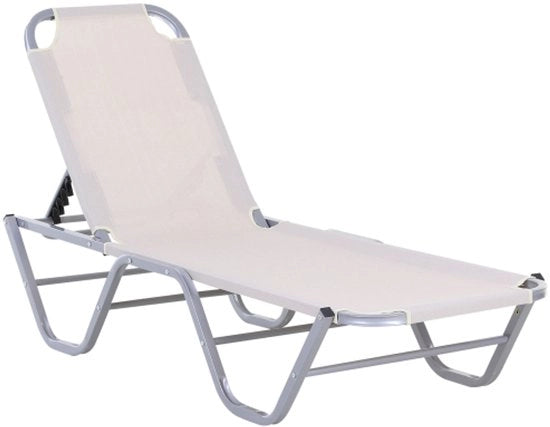 Sedia da giardino all'aperto, 5 posizioni regolabili in alluminio e tessuto, beige, 163 x 58,5 x 91 cm per giardino e terrazza
